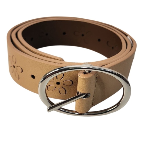 NWT Madden Girl Tan Boho Floral Embossed Oval Buckle Belt Women's Size Large - Picture 4 of 6
